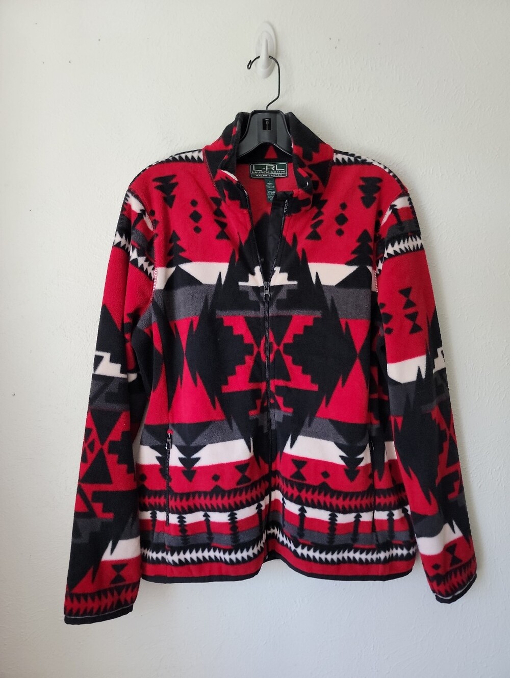 Lauren Ralph Lauren Women’s Red, Black & White Aztec Fleece Jacket Lg